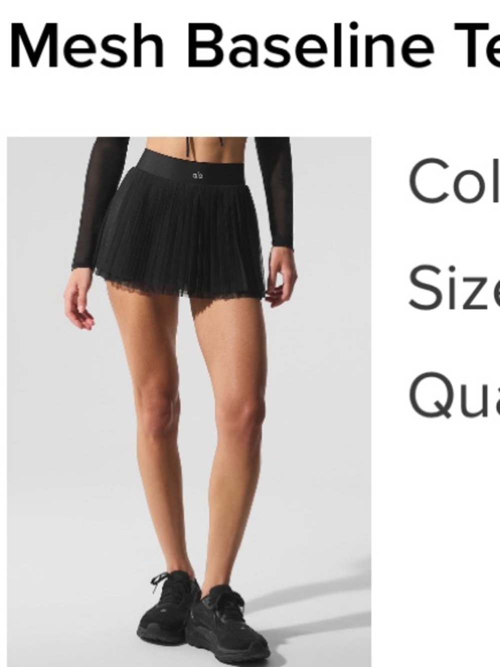 ALO Yoga Black Pleated Mesh Skort
